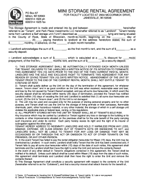 Wisconsin Mini Storage Rental Agreement
