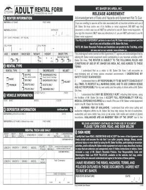 Adult Rental Form Mt. Baker Ski Area