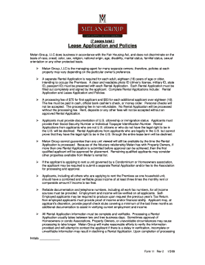 US Rental Application and Lease Policies