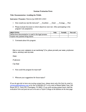 Seminar Evaluation Form Title Documentation Avoiding the