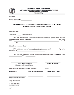 Enhanced Electronic Trading System Corn Change Form