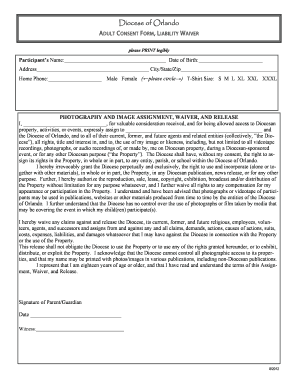 Adult Consent Form Liability Waiver