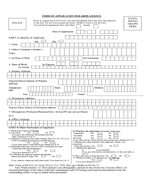 Application for Arms License