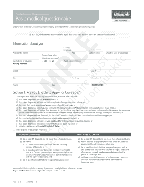 Canadian Expatriates Medical Questionnaire