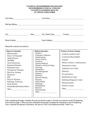 Vitamin D and Bone Health CE Application Form
