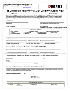 Indiana Prescription Monitoring Program Practitioner Registration Form