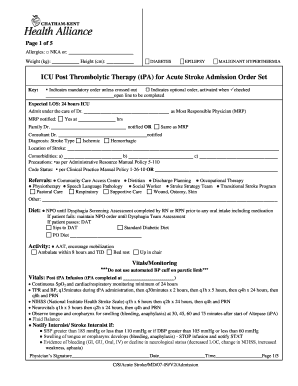 ICU Post Thrombolytic Therapy for Acute Stroke Admission Order Set