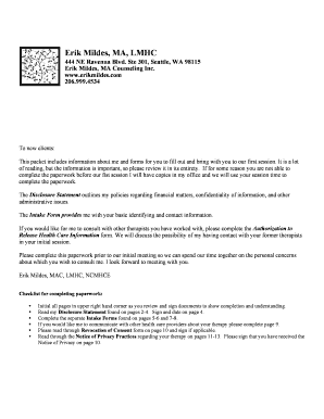Washington State Mental Health Intake Form