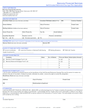 Bancorp Financial Services Self-Directed Retirement Savings Plan Application