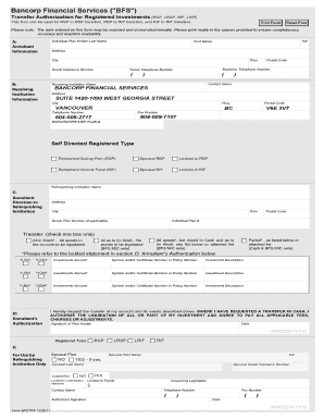 Bancorp Financial Services Transfer Authorization