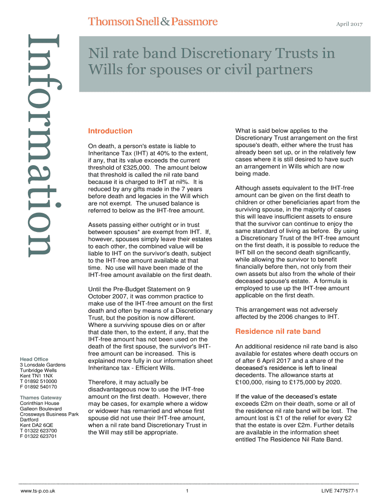 Fillable Online Nil rate band Discretionary Trusts in Fax Email Print