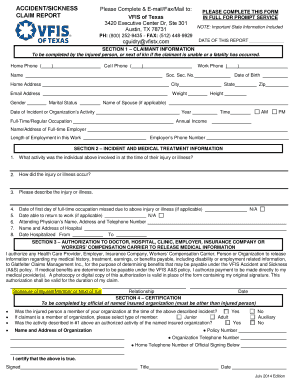 VFIS of Texas Accident/Sickness Claim Report