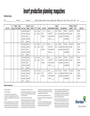 Magazine Insert Production Planning Form