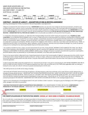 James River Reeling and Rafting Liability Waiver