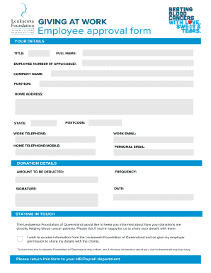 Leukaemia Foundation Workplace Giving Approval Form