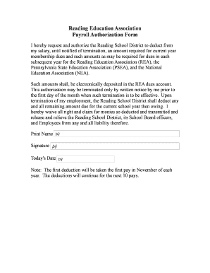 Reading Education Association Payroll Authorization Form