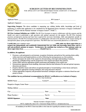 Surgeon Letter of Recommendation for RNAS-C Exam