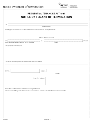 Notice by Tenant of Termination