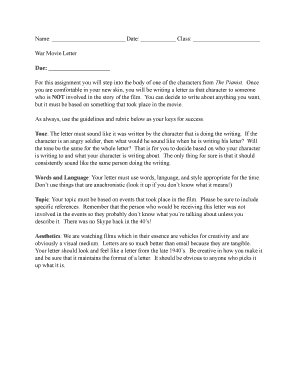 War Movie Letter Assignment