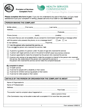 Complaint Form for Health and Social Services