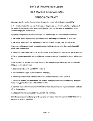 Fillable Online FLEA MARKET GARAGE SALE VENDOR CONTRACT Fax Email Print ...