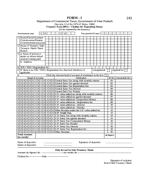 Treasury Form 209(1) - Challan for Depositing Money