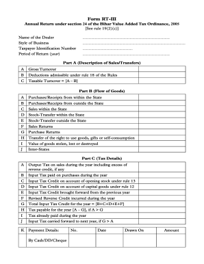 Bihar Annual VAT Return Form RT-III