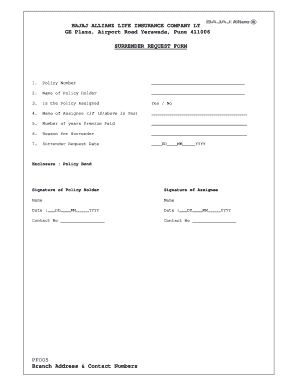 Bajaj Allianz Life Insurance Surrender Request Form