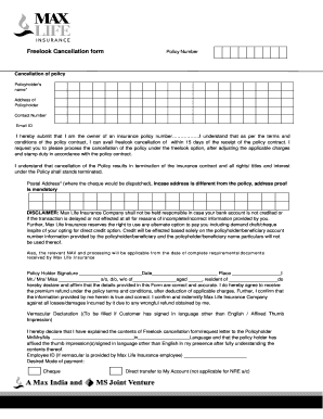 Freelook Cancellation Form