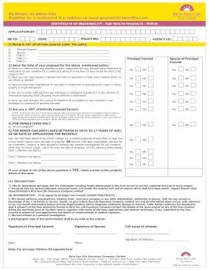 Certificate of Insurability for Health Products Minor