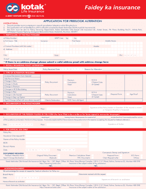 Kotak Mahindra Freelook Alteration Form