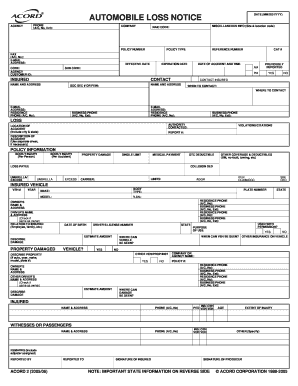 Automobile Loss Notice Form