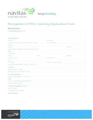 Recognition of Prior Learning Application Form
