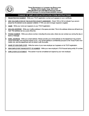 Texas Change of Employer Notification Form