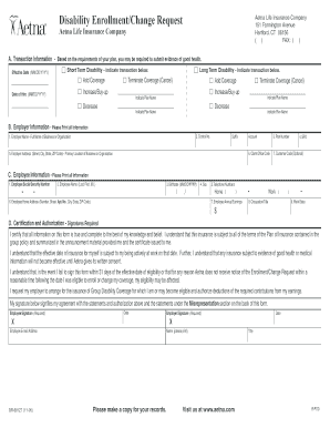 Aetna Disability Enrollment/Change Request Form