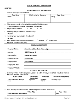 Health insurance processing center - DavidTracyQuestionnaire2010.doc - votingforjudges