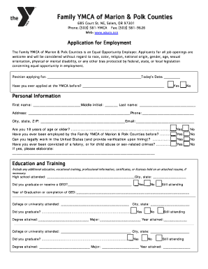 YMCA Employment Application Form