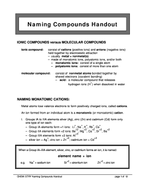 Chemistry Naming Compounds Handout
