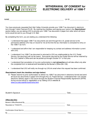 Withdrawal of Consent for Electronic Delivery of 1098-T