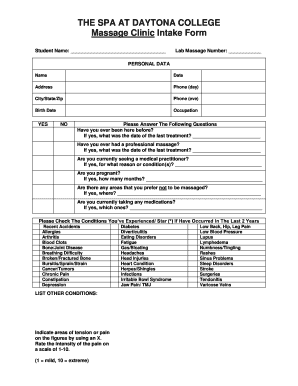 Massage Clinic Intake Form