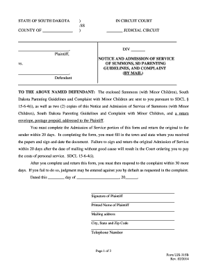 South Dakota Notice and Admission of Service