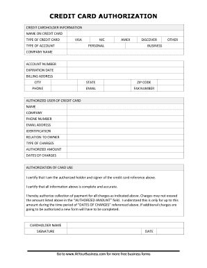 Credit Card Authorization Form