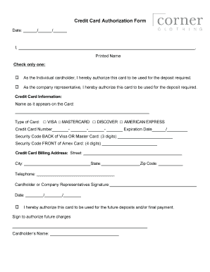 Credit Card Authorization Form