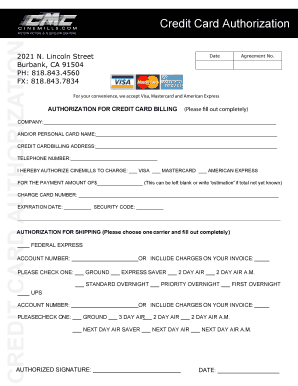 Credit Card Authorization Form
