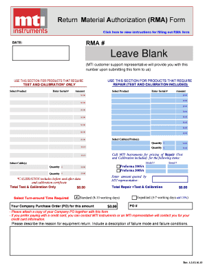 Return Material Authorization Form