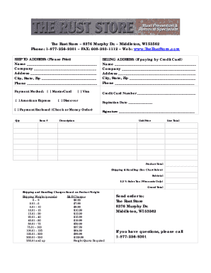 The Rust Store Order Form