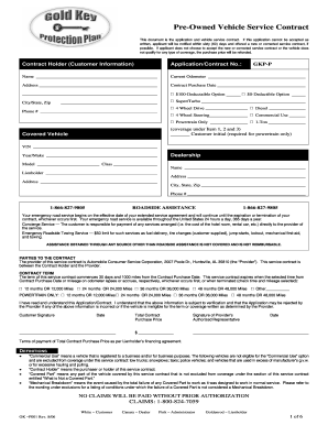 Pre-Owned Vehicle Service Contract Application