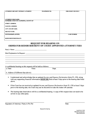 Request for Hearing on Reimbursement of Court Appointed Attorney Fees