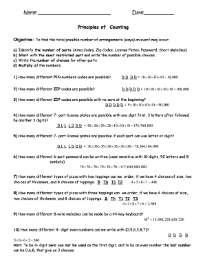 Counting Principle Worksheet
