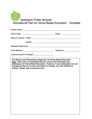 Home-Based Education Plan Template
